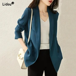 Autumn Winter Women's Clothing Solid Color Thin Button Notched Business Casual Formal Straight Blazers Temperament Simplicity