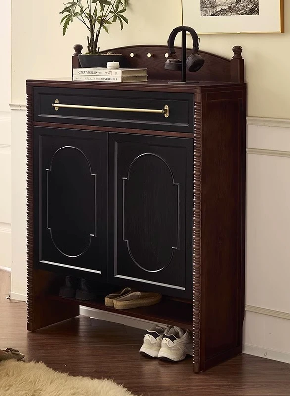 

PYJ retro solid wood storage cabinet integrated against the wall to enter the door storage porch shoe cabinet