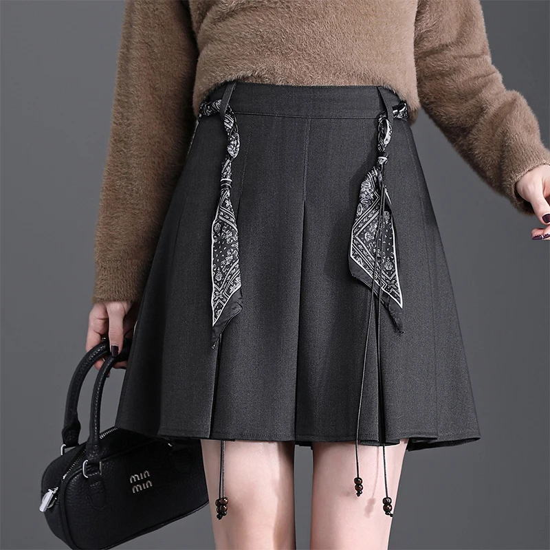 

Юбка А-силуэта с высокой талией, плиссированная, женская, осенне-зимняя, новая, в стиле колледж, стройнящая, повседневная...