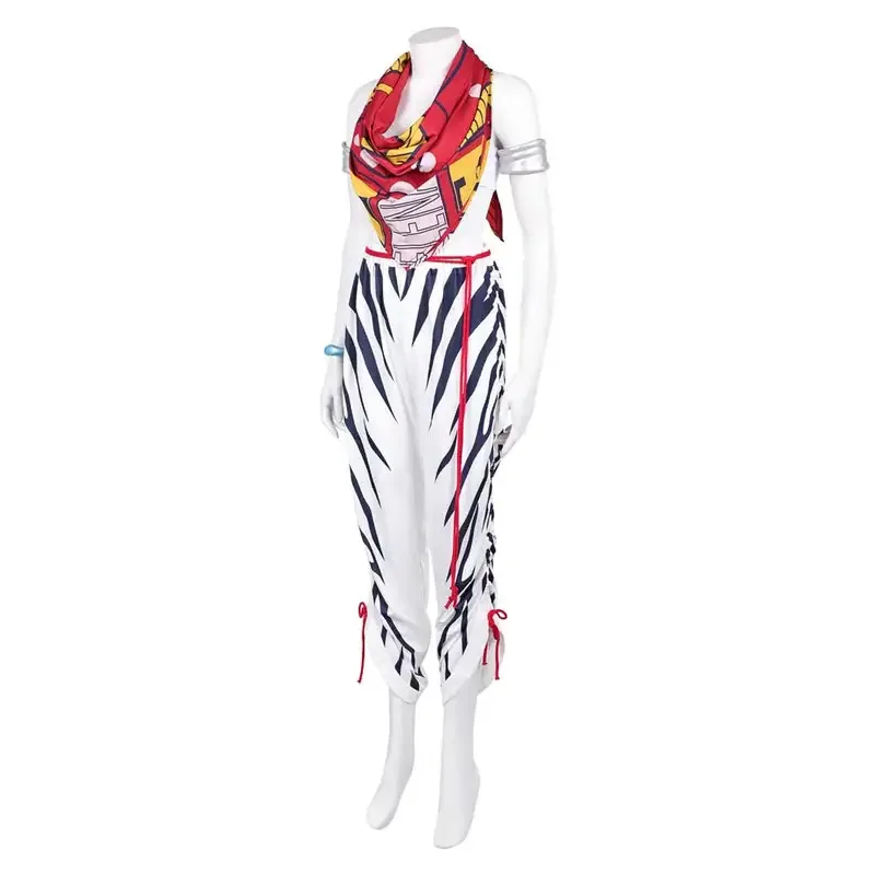

asdh8@SF Elena Cosplay Costume Game Fighter 6 Roleplay Top Pants Scarf Bracelet Earrings Clothing Outfit Halloween Carnival Part