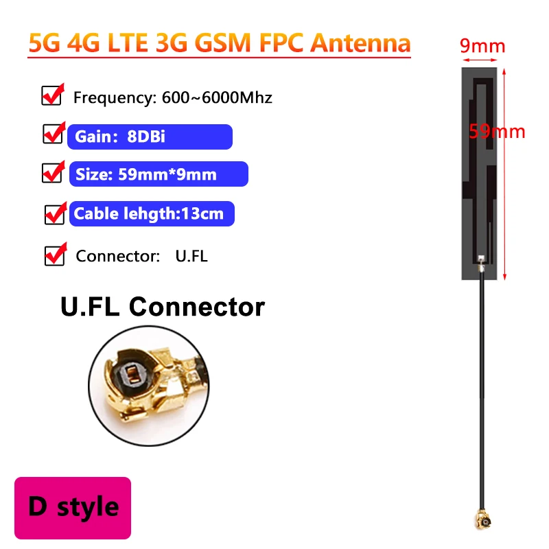 10PCS 5G 4G LTE 3G GSM Interne FPC Printplaat Patch Antenne 600 ~ 6000Mhz Omni WiFi 8 ~ 10DBI Antenne Signaal Boost U.fl