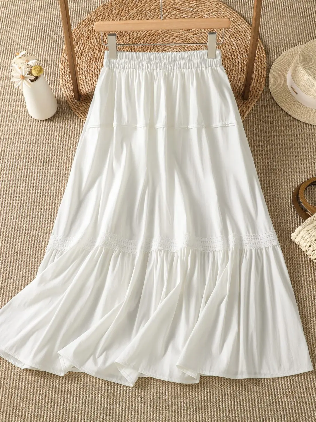 Summer Thin Lace Splicing Half Skirt Women's Elegant Cake Skirt plus Size Slimming Korean Style Commute Loose Fit Mid-Length