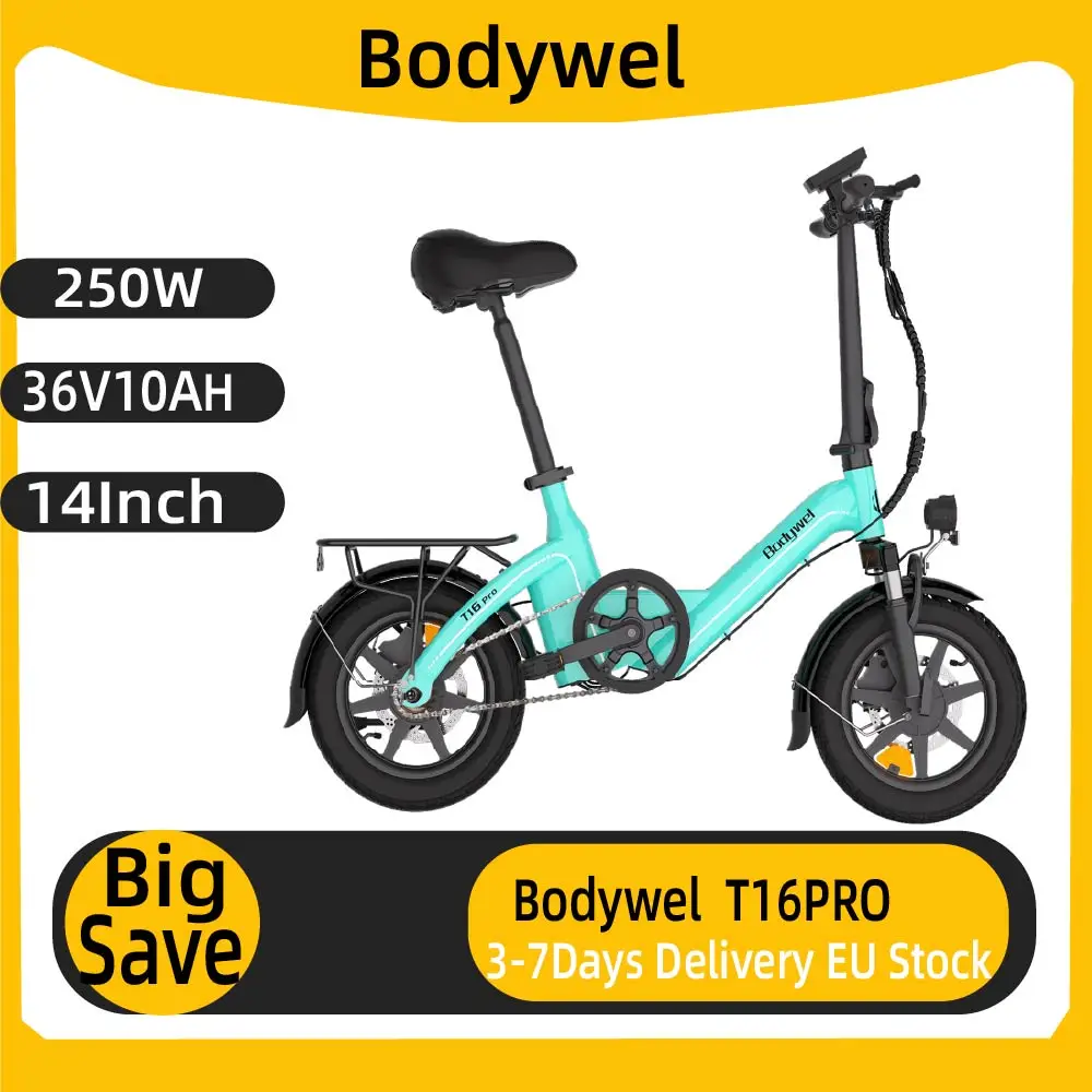 Image of BODYWEL T16 PRO mit 250W Motor, 36V10Ah Akku, faltbares Elektrofahrrad, 14-Zoll-Reifen, City-Commuter-E-Bike für Erwachsene