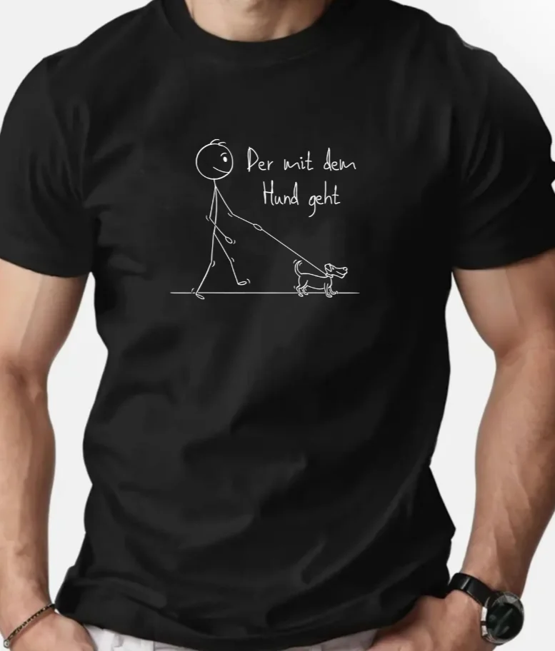Men'S Summer Casual Short-Sleeve T-Shirt with a Round Neck Featuring a Design of a Man Walking a Dog.T-Shirts