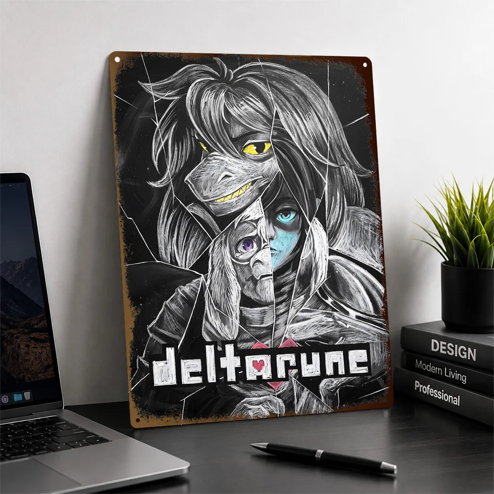 Deltarune Shattered Glass Characters Aluminum Poster Customized Metal Tin Sign Dark Realm Style Wall Art Creative Studio Decor