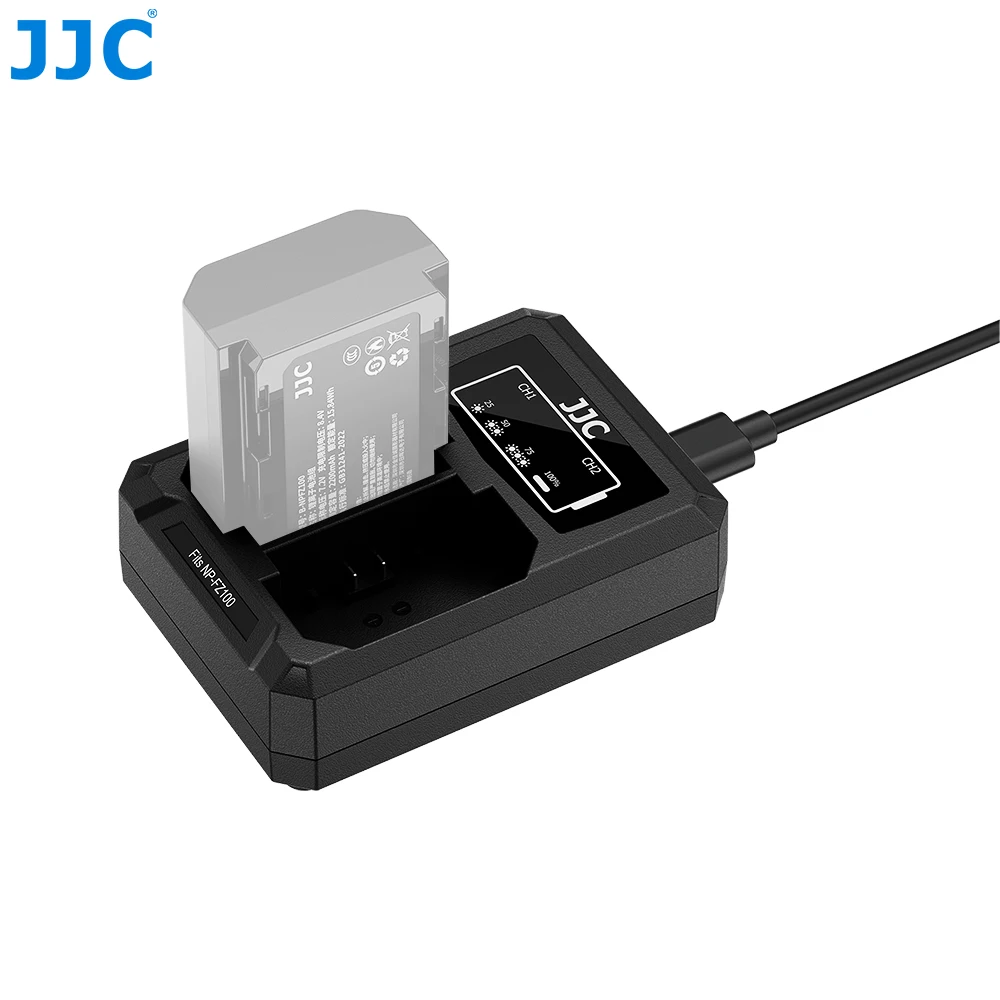 JJC USB نوع C شاحن بطارية الكاميرا المزدوجة لسوني NP-FZ100 سوني A7 III A7 IV A6700 FX3 FX30 ZV-E1 ZV-E10 II شاحن بطارية