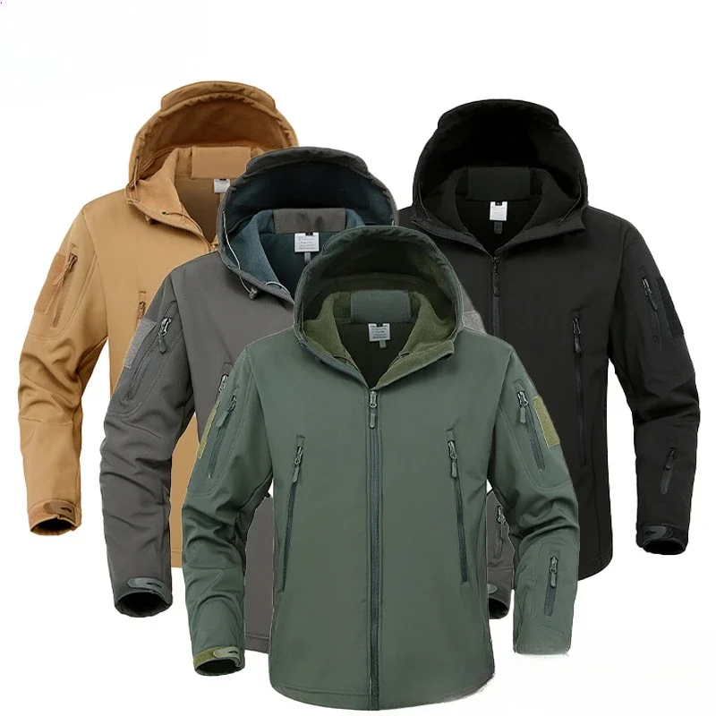 

Men's Winter Waterproof Jacket Men's Hooded Jacket Outdoor Sharkskin Soft Shell Punching Jacket Men's Fleece