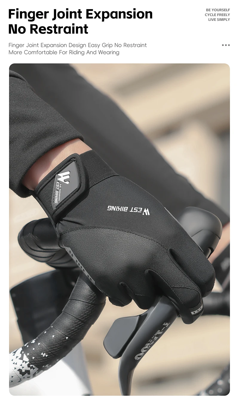 WEST BIKING Stoßfeste Vollfinger-Fahrradhandschuhe für Herren, SBR-Handflächenpolster, rutschfest, atmungsaktiv, Touchscreen-fähig, MTB, Rennrad, Sport-Handschuhe – Detail 10