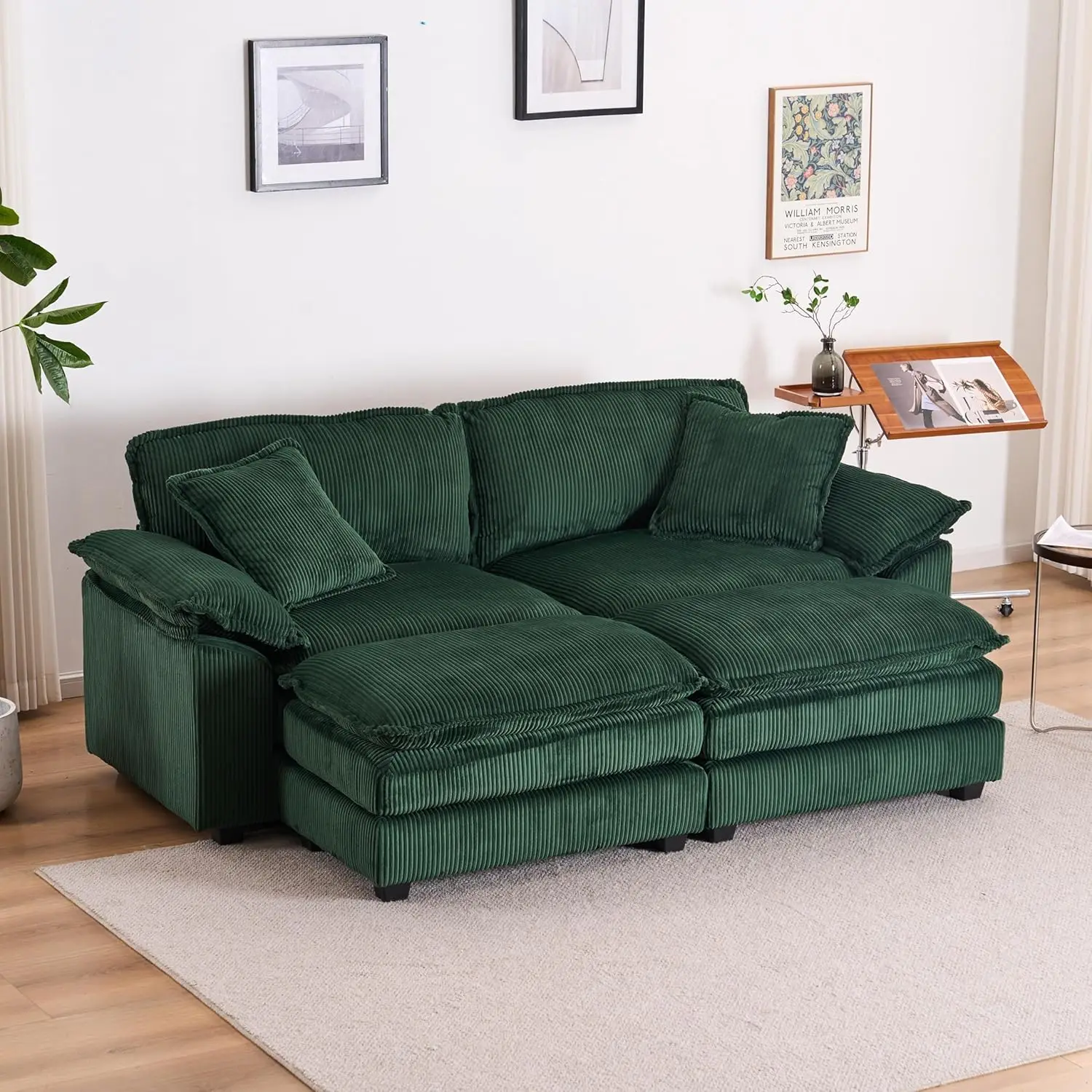 

Sectional Sofa Comfy Cloud Couch, Corduroy 2-Seats Sofa with 2 Back Pillows, 2 Toss Pillows, 2 Ottoman Deep Seat Couch