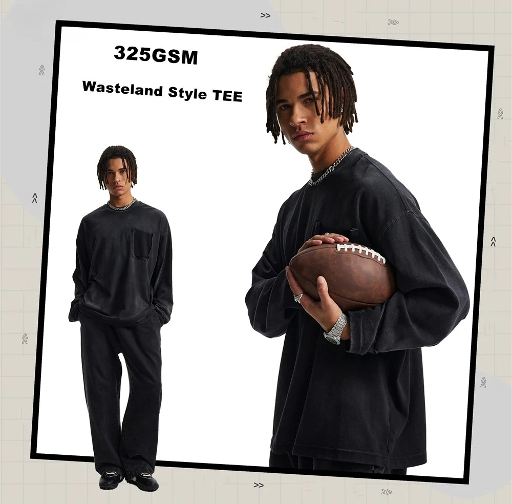 

Футболка унисекс Heavyweight 325gsm, футболка с длинными рукавами в стиле беспокойства, уличная мода в стиле гранж