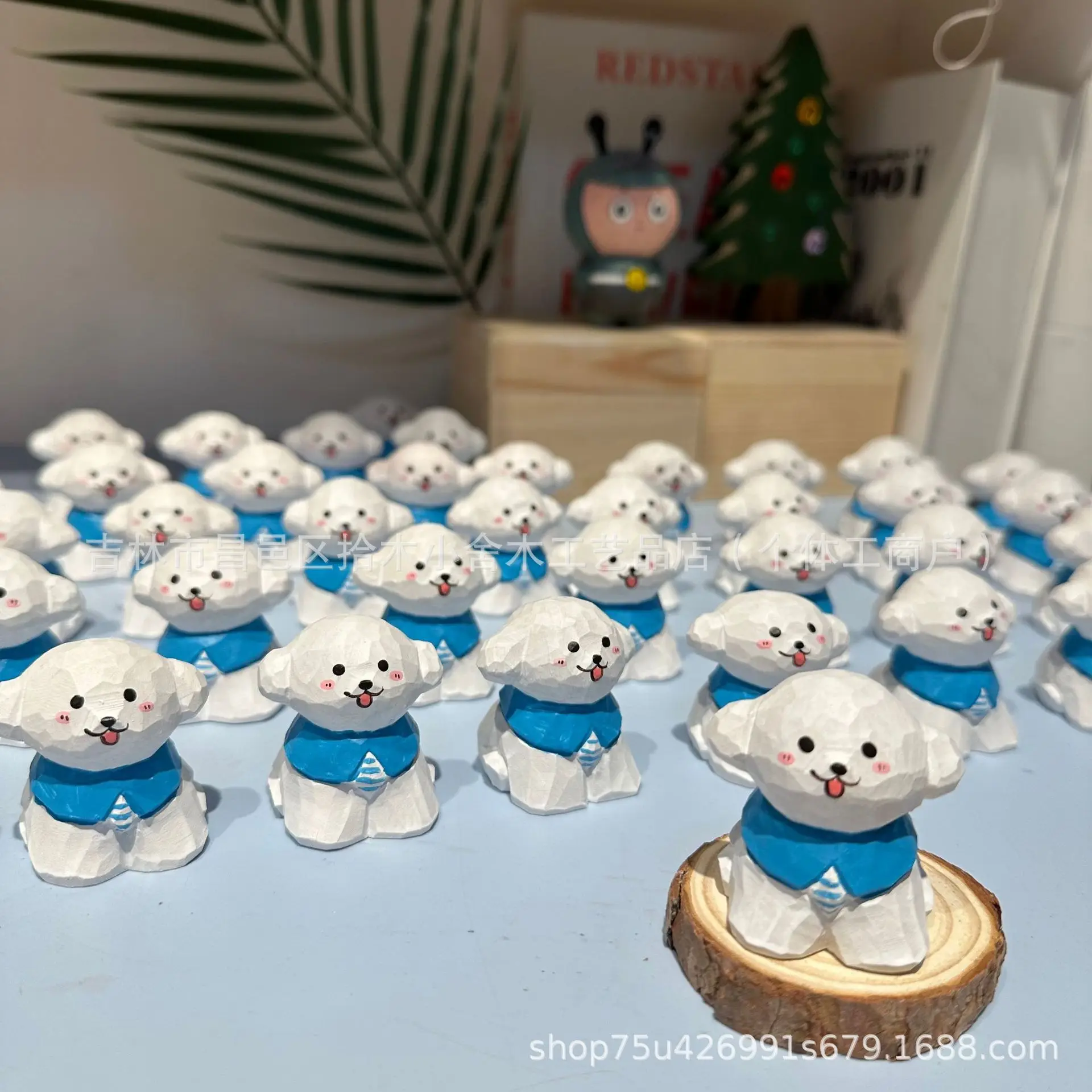 Hand-carved wooden ornaments and pendants of cartoon teddy dog figures, cute puppy gift set of 2 pieces