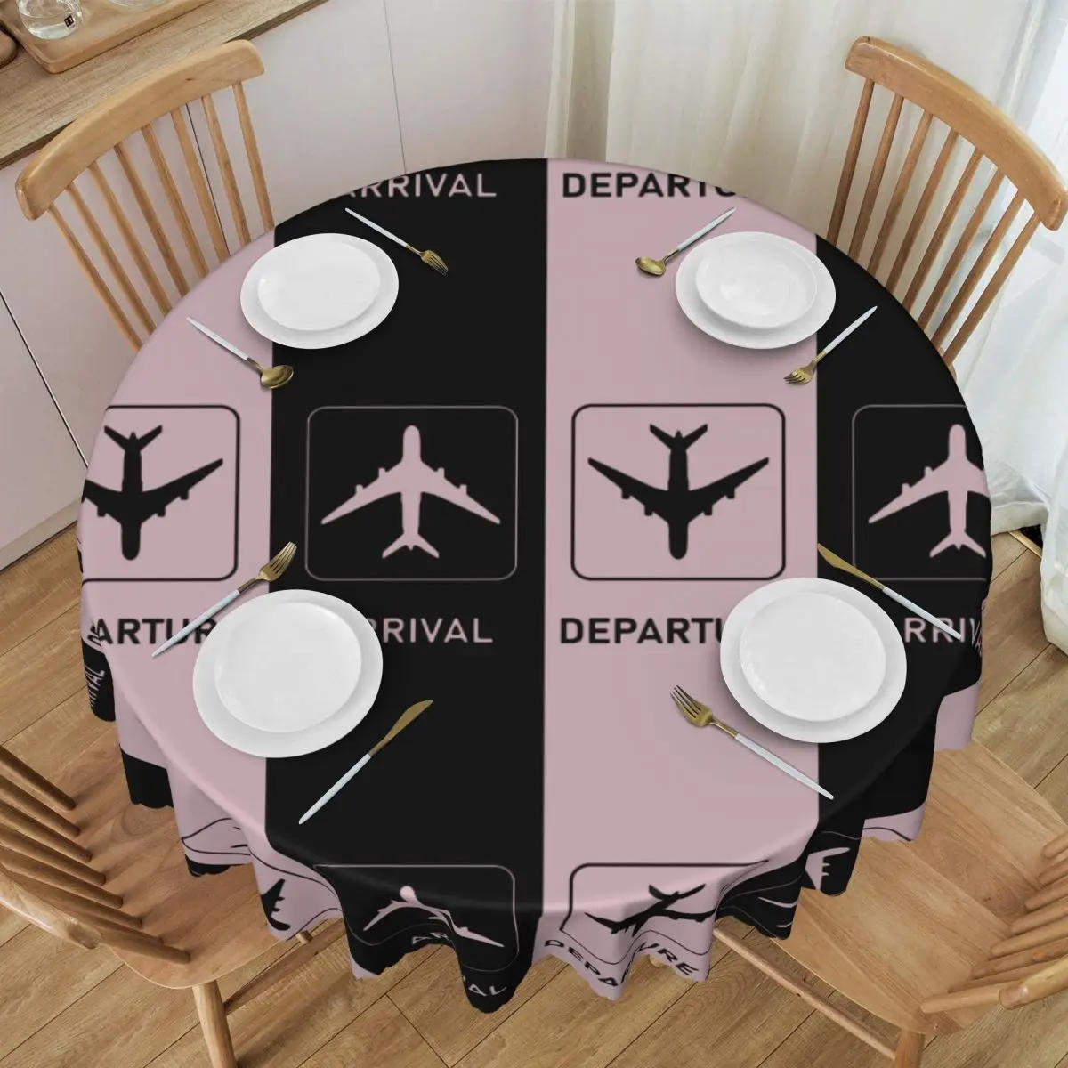 Custom Round Plane Arrivals And Departures Table Cloth Oilproof Tablecloth 60 inch Table Cover for Kitchen Dinning