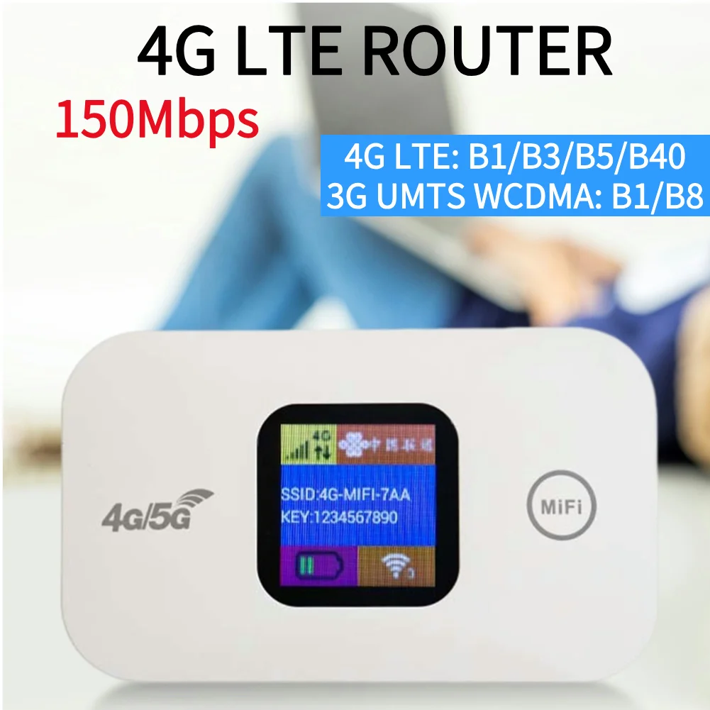 

4G LTE Router Wireless Wifi Portable Modem 150Mbps Mini Outdoor Hotspot Sim Card Slot 2100mAh Colorful LED Display