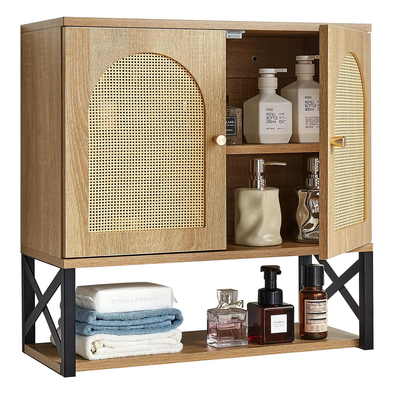 

Bathroom Wall Cabinet, With 2 Doors And Adjustable Shelf, Over The Toilet Storage Medicine Cabinet Wall Mounted, Hanging
