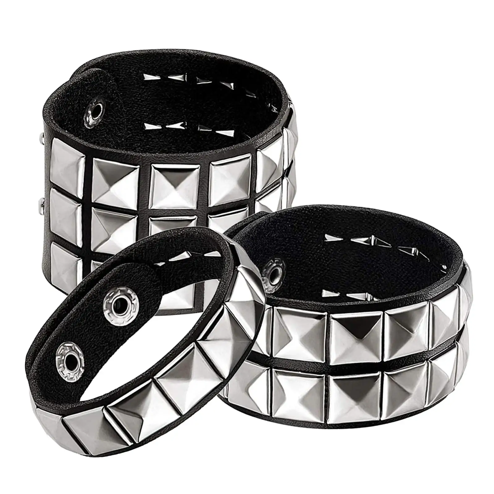 3x PU Leather Studded Punk Bracelet Halloween Unisex Party Rivet Cuff Bangle