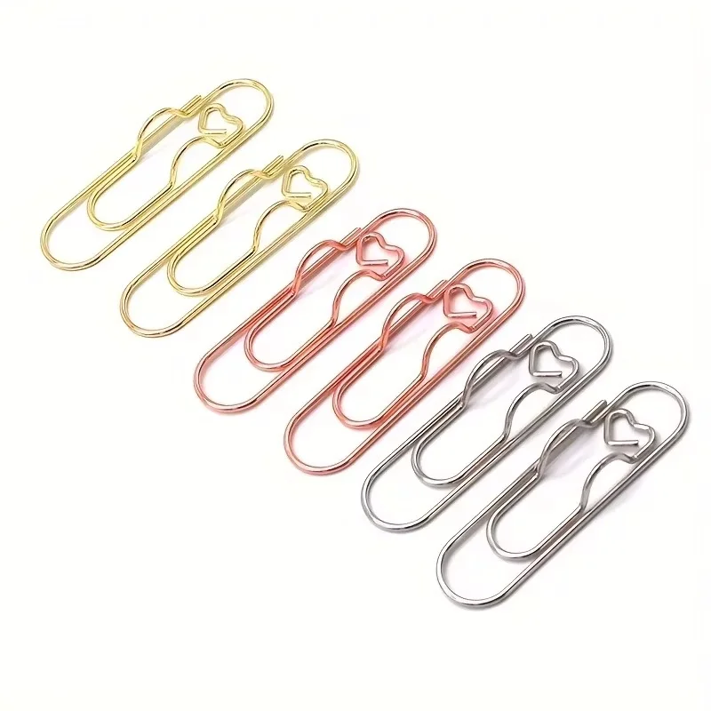 6PCSHeart Shaped Paper Clips Metal Love Paperclips Multifunctional Office Supplies for Documents Notebooks Journals School