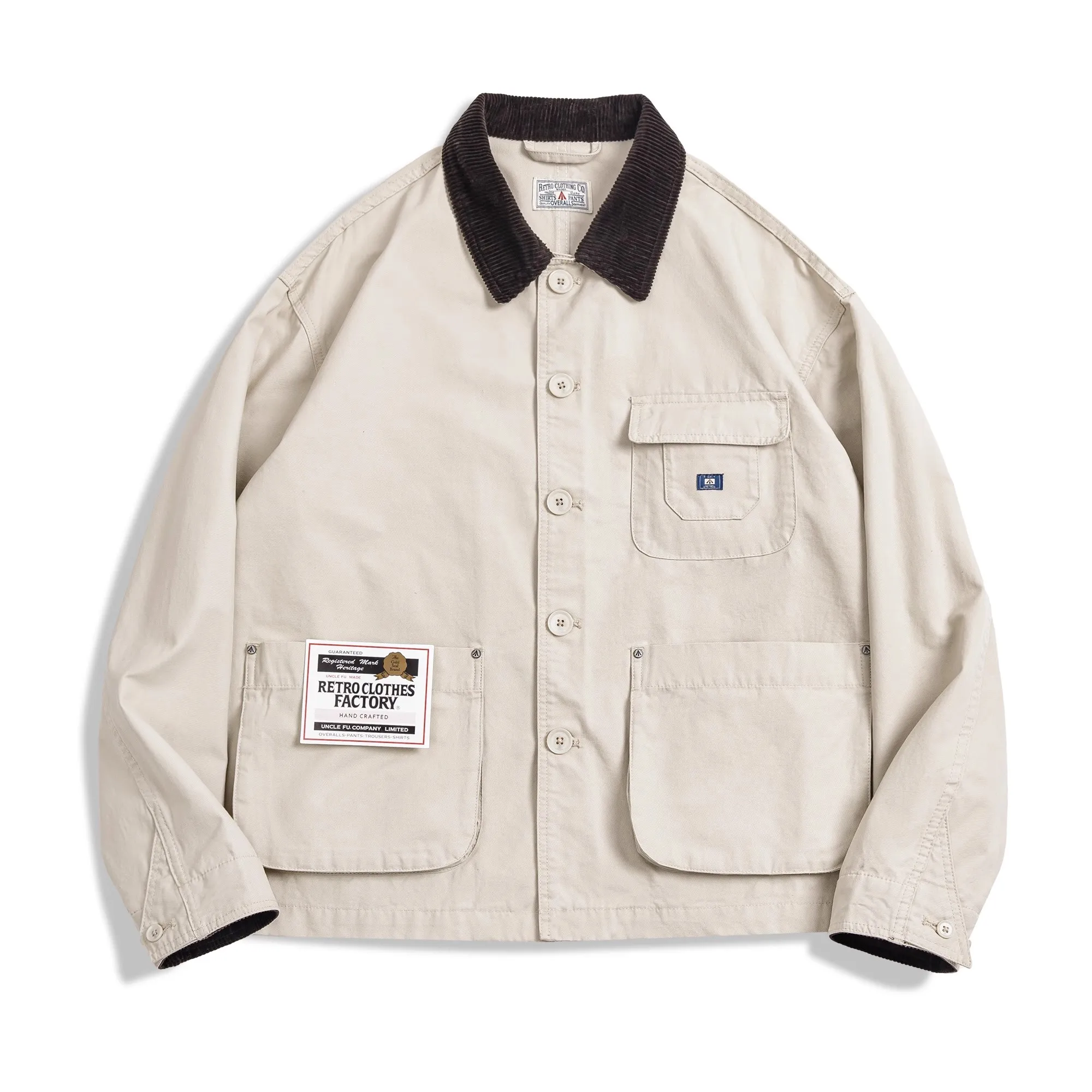 

American Retro New Loose Style Multiple Pockets Jacket Amikaki Collar Cotton Coat Men's Spring