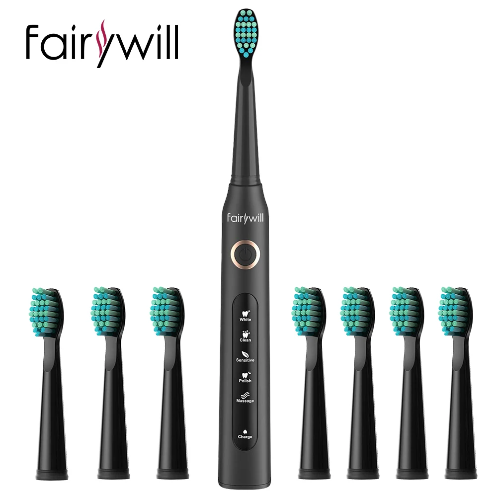 Fairywill Electric Sonic Toothbrush FW-507 USB Charge Rechargeable Adult Waterproof Electronic Tooth Brushes Replacement Heads s