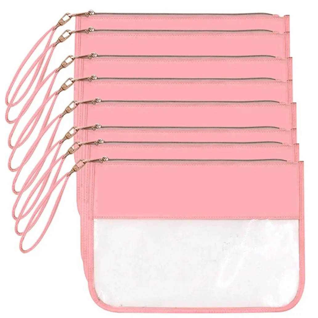 8PCS Clear Makeup Bags, Preppy Patch Clear Stuff Bag Snack Bag Stoney Clover Dupes Travel Makeup Bag with Zipper for Women