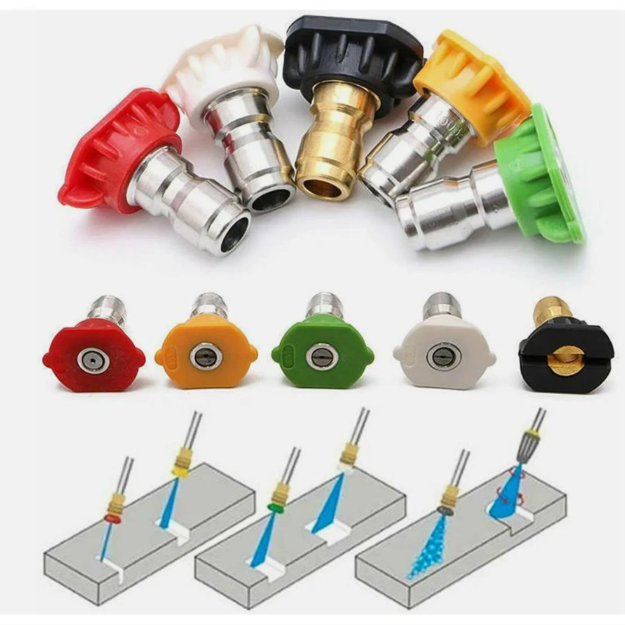 5 قطعة مجموعة غسالة الضغط العالي مع 1/4 التوصيل السريع غسيل السيارات بندقية رذاذ الفوهات 5 ألوان متعددة الزوايا الفولاذ المقاوم للصدأ رذاذ الفوهات #5