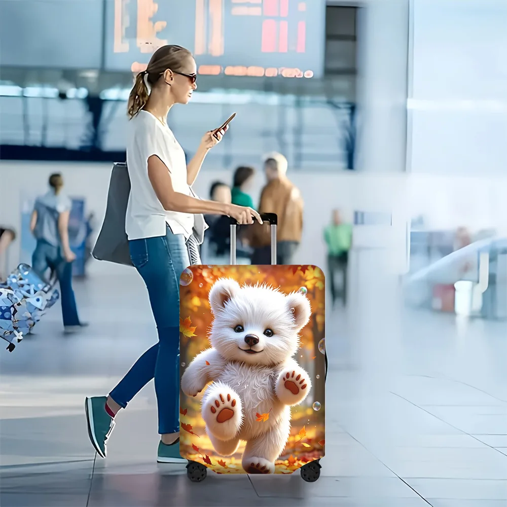 1pc Cute White Bear and Autumn Leaves Print Luggage Cover. Fits Suitcases Measuring 18–32 Inches; Effectively Protects Your Suit