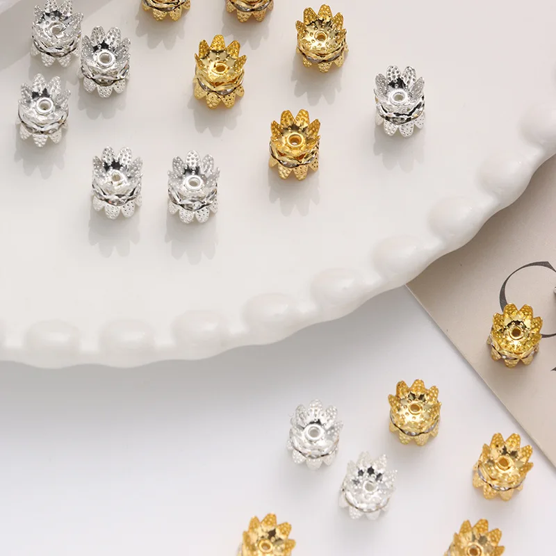 50pcs Iron Gold Silver Plated Pearl Flower Spacer Beads DIY Necklace Bracelet Earrings Hairpin Making Supplies