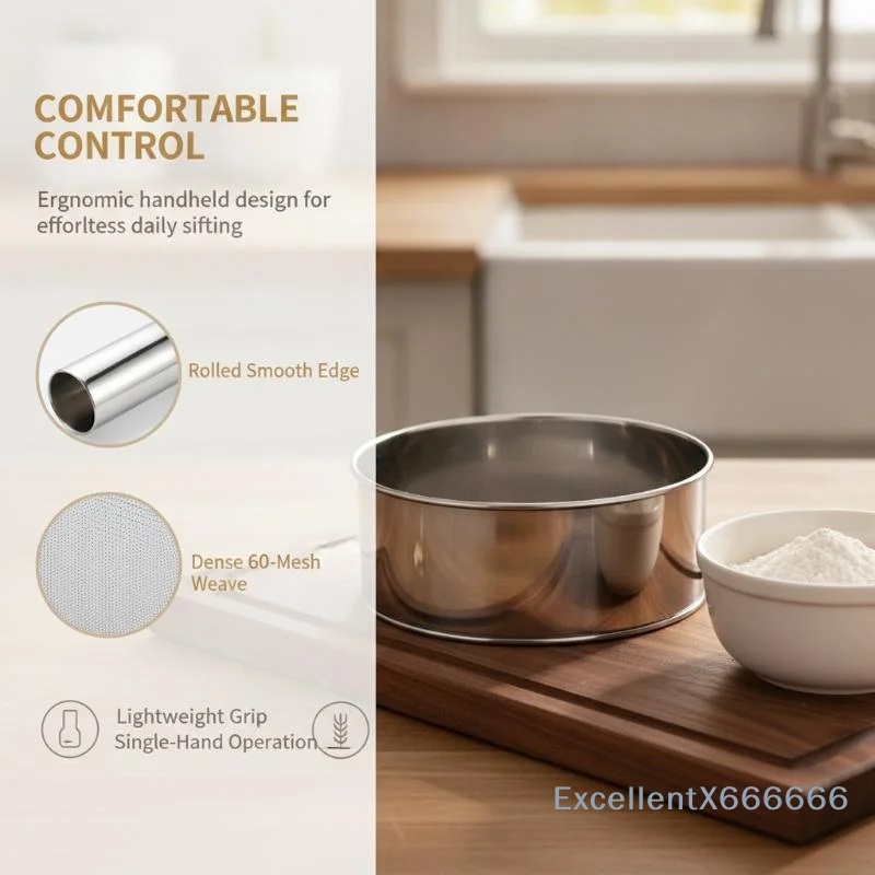 60 Mesh Ultra‑Fine Handheld Stainless Steel Sieve,15‑20cm Silver Sifter Strainer