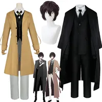 Anime Bungo Stray Dogs Dazai Osamu Cosplay Costume Long Jacket Coat Trench Suits Outfit Uniform Halloween Christmas Clothes