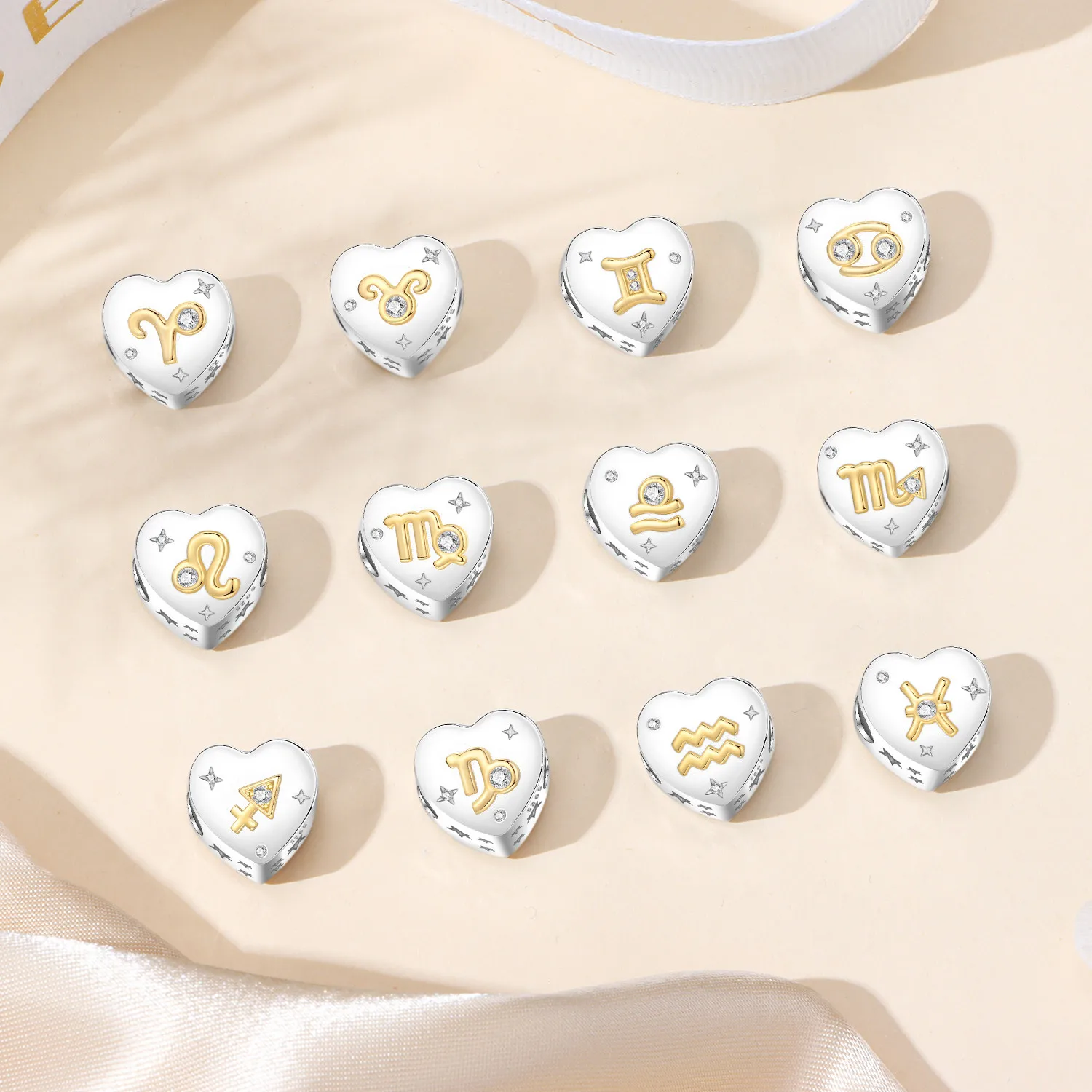 MISEFF S925 Sterling Silver Bead Twelve Constellations Star Sign Zodiac Bead Fit Charm Bracelet DIY Jewelry Making Birthday Gift