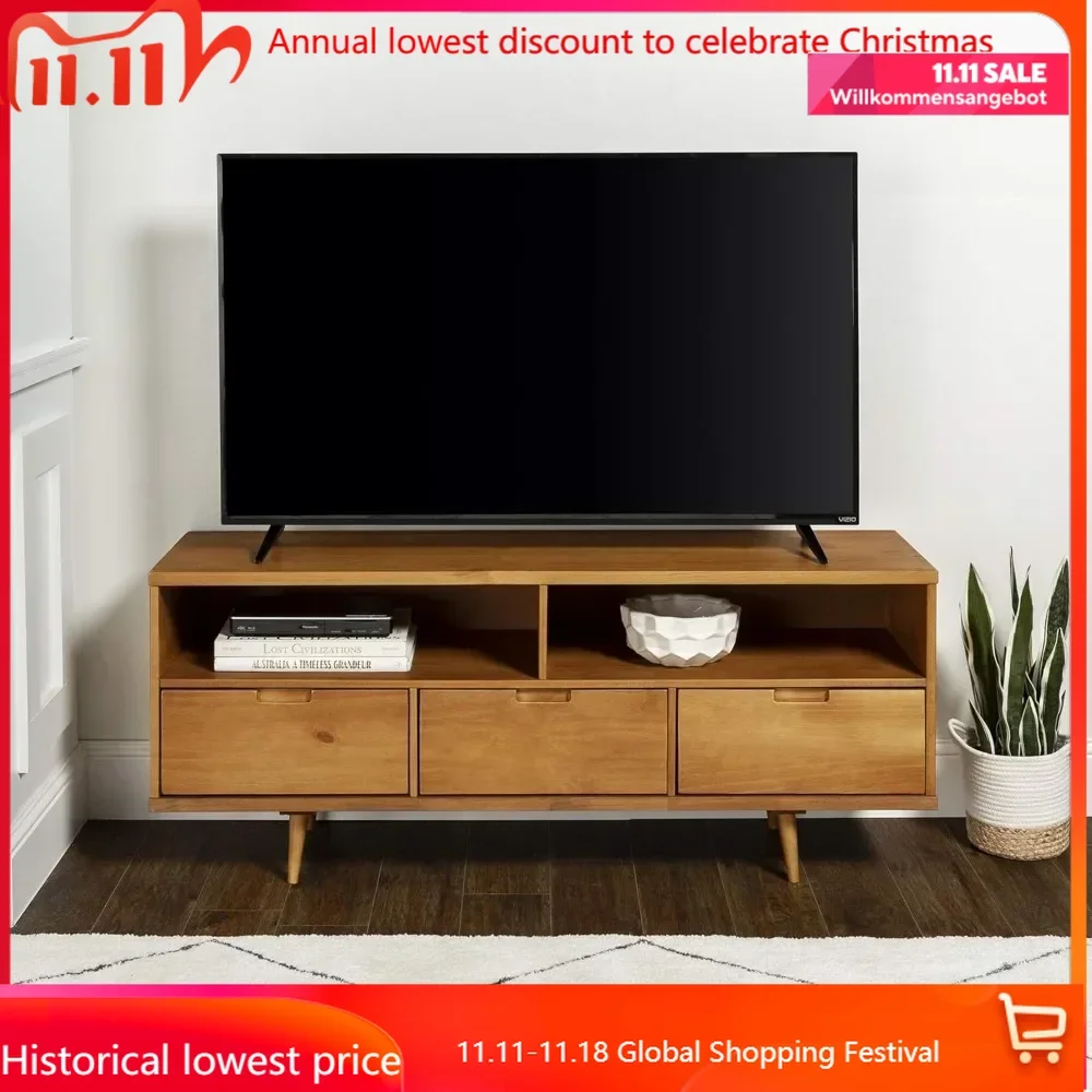 

3-Drawer Mid Century Modern Wood TV Stand for TV's up to 65" Flat Screen Cabinet Door Living Room Storage Entertainment Center