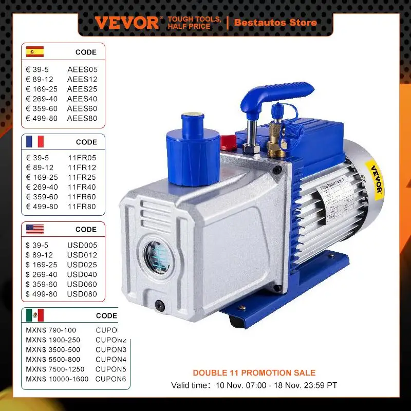 VEVOR-Bomba de Vácuo Rotativa para Ar Condicionado, Manutenção a Vácuo, Evacuação a Vácuo, 6CFM, 2 Stage, 1, 2 HP, HVAC, Auto