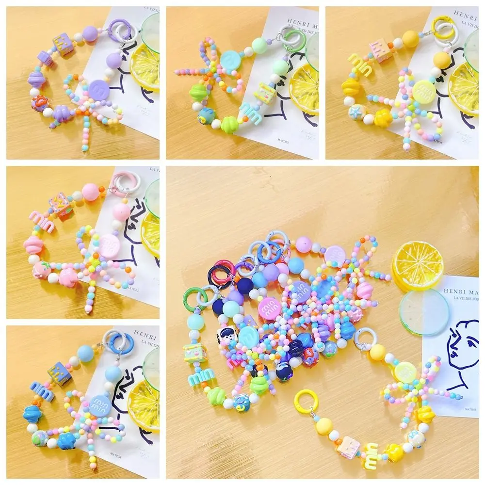 Bead Candy Color Beaded Phone Chain Candy Color M Letter Cute Bead Phone Chain Cartoon Cute Hand-Painted Wrist Strap