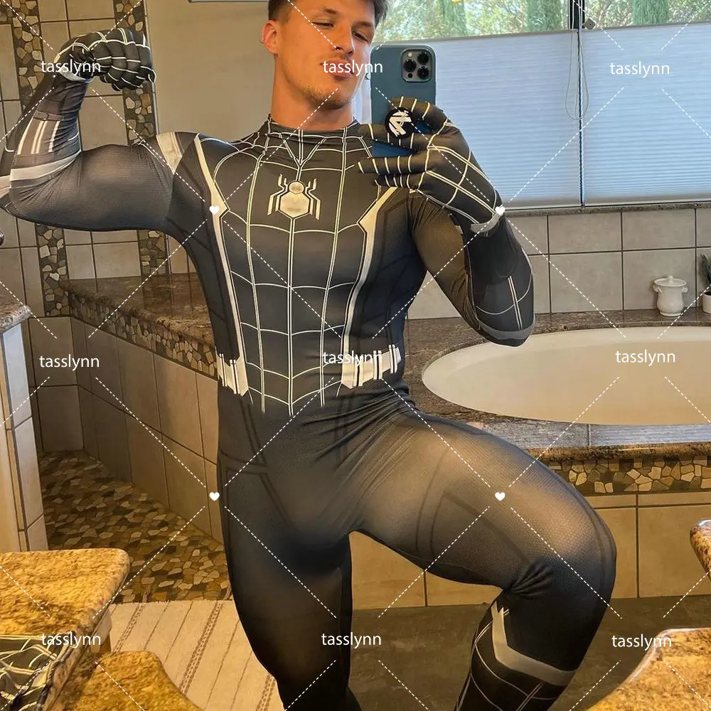 Disfraz de hombre oscuro negro para adulto, disfraz simbiótico de Spider Boy, traje de héroe súper Zentai, disfraces de Halloween, fiesta de lujo