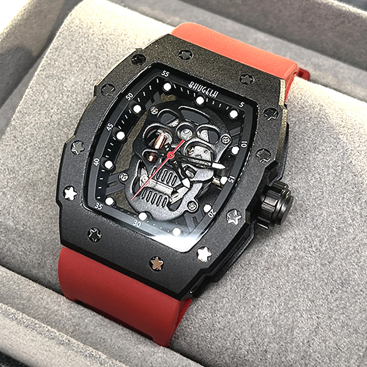 BAOGELA Top Brand Luxury Mens Watches Sport Stainless Steel Hollow Skull Quartz Watch Fashion Creative Waterproof WristWatch4141