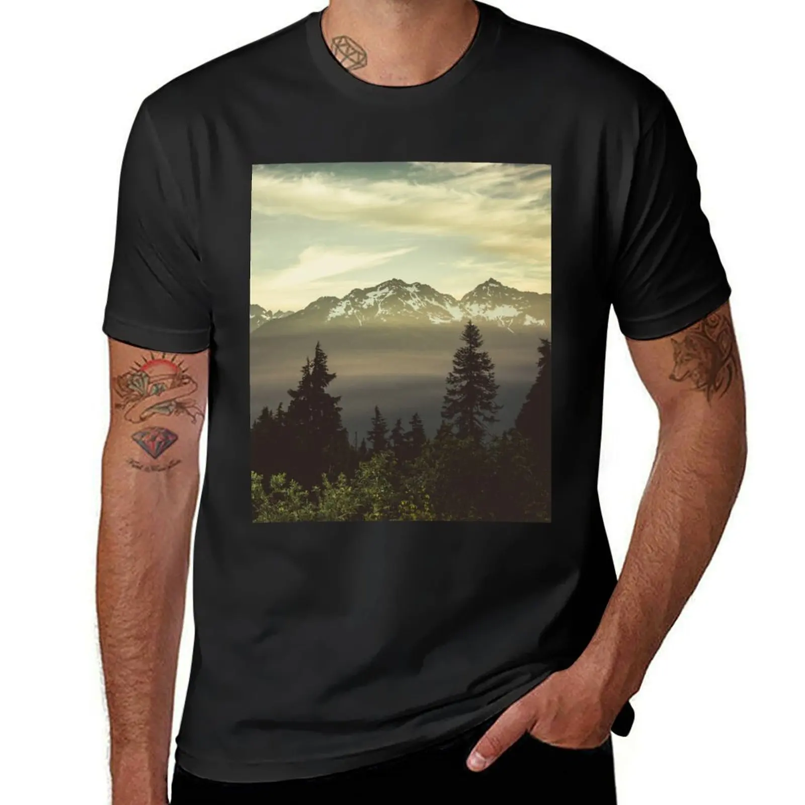 

Pacific Northwest Sunrise - Northern Cascade Mountain Forest T-Shirt customs mens vintage t shirts