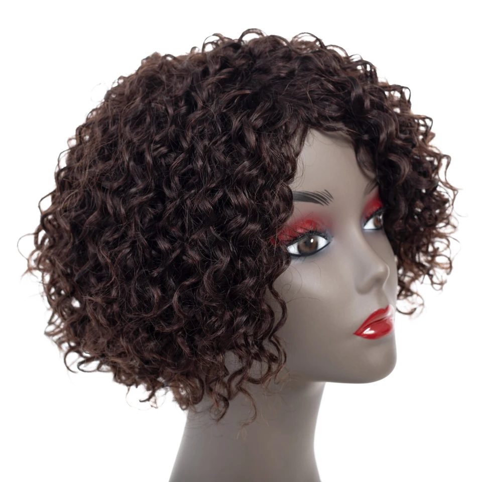 Short Curly Wigs With Side Part Human Hair Wig 9 Inches Long,#2 Color,Affordable 100% High Quality Hair,Suitable for Daily Wear