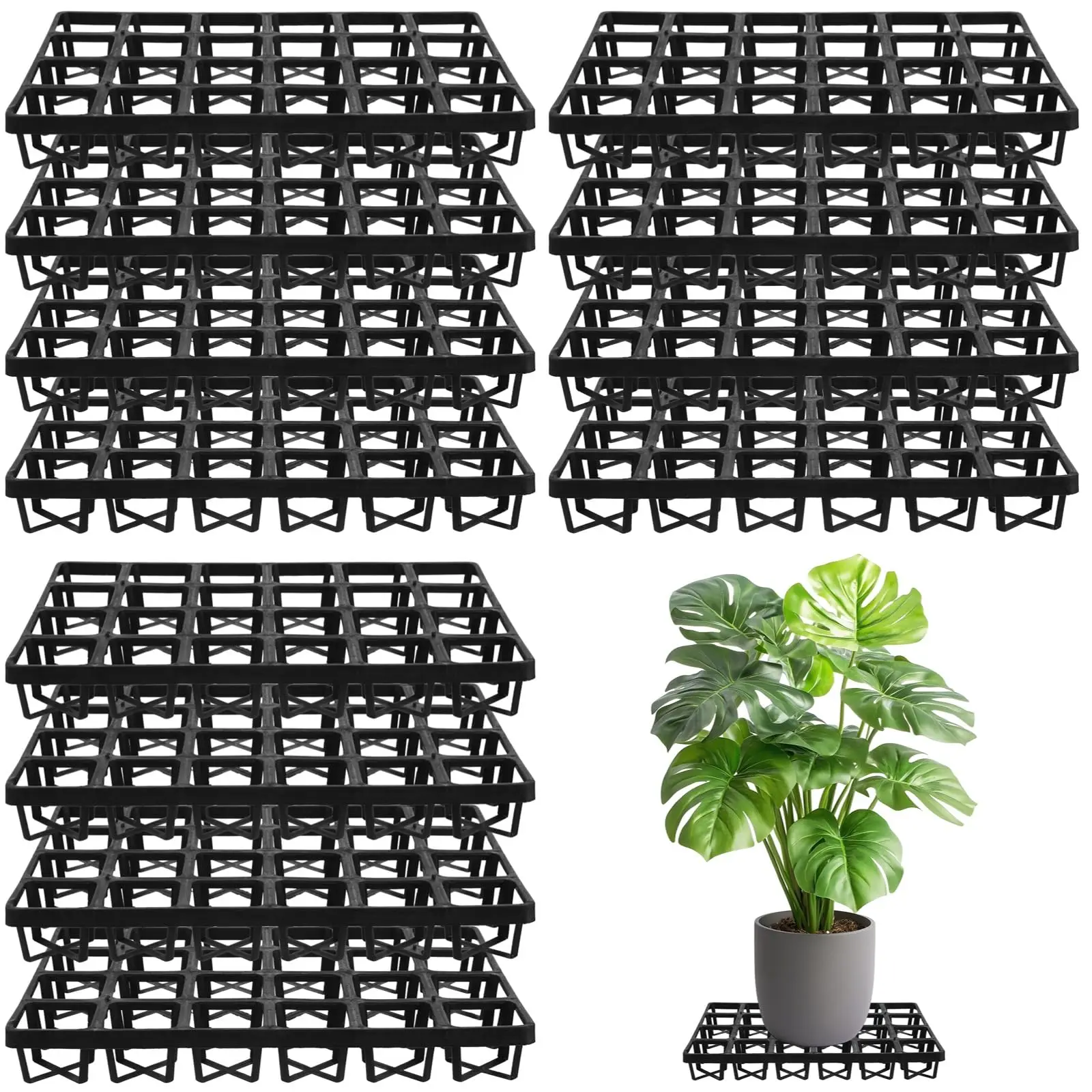 

12 Pcs Black Plastic Plant Pot Elevator Stand For Indoor Outdoor Garden Office