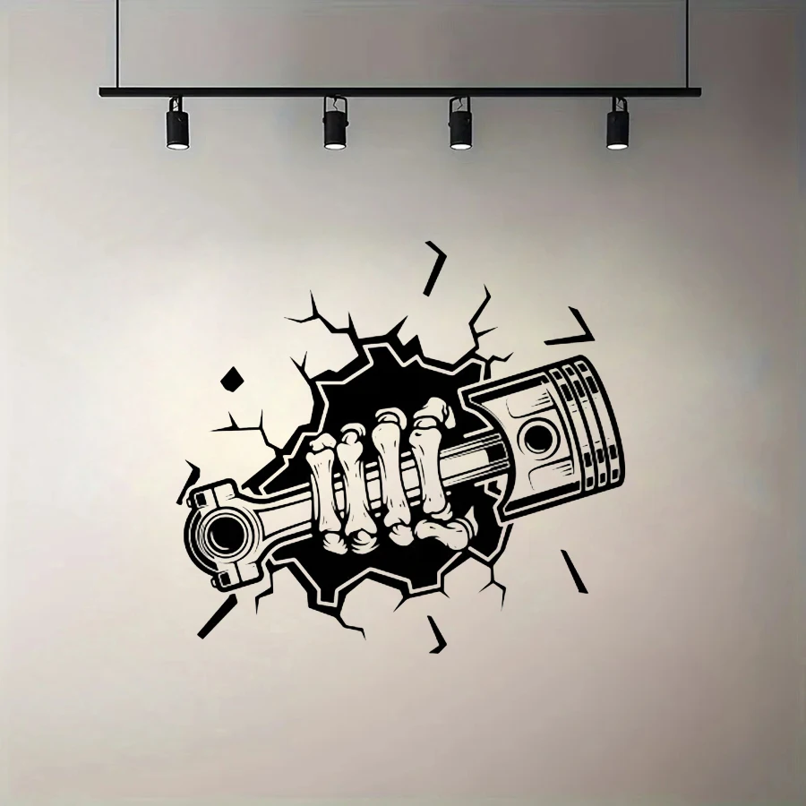 Garage Car Auto Repair Service Wall Decal Modern Smash Skeleton Piston Mechanic Wall Sticker Vinyl Garage Decor Wallpaper S596