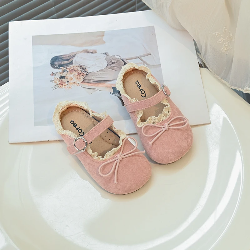 

Spring Fashion Girls' Flat Shoes Lace Bowknot Kids Mary Jane Princess Leather Shoes Causal Versatile Children Shoes for Wedding