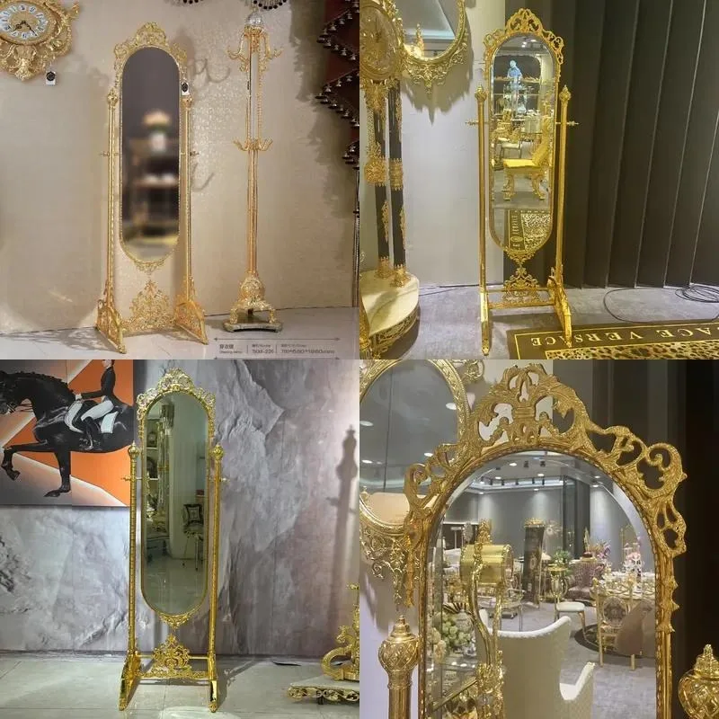 Antique Gold Large Decorative Floor Mirror Luxury Traditional Design LED Copper Metal High Quality Wholesale