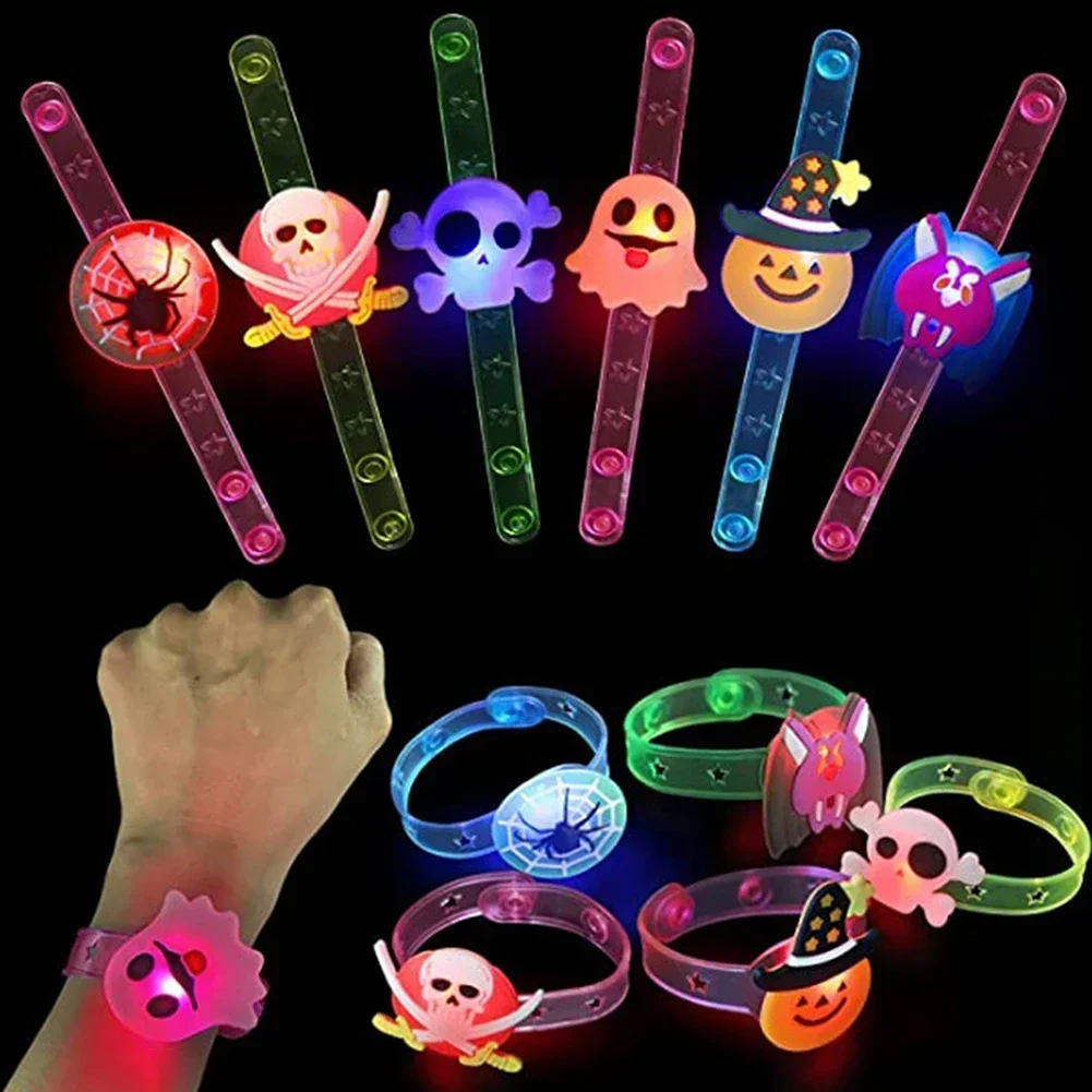 LED Halloween Rings Glowing Pumpkin Ghost Skull Spider Finger Luminous Rings Bracelet Halloween Party Cosplay Decoration Props