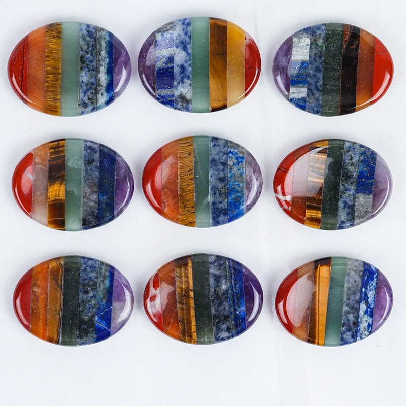 حجر شاكرا كوارتز كريستالي طبيعي للشفاء ، أحجار كريمة الإبهام للقلق ، مدلك شاكرا للشفاء ، 7 ألوان ، ديكور منزلي #2