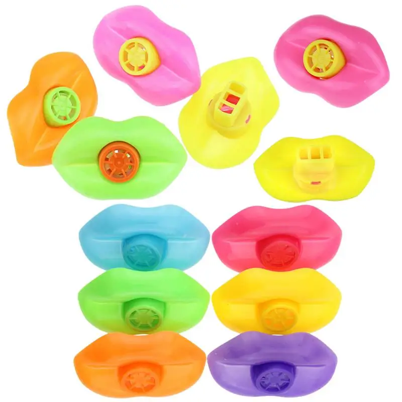 12Pcs Lip Shaped Whistles Plastic Colorful Mouth Noise Maker Musical Whistle Birthday Party Favors