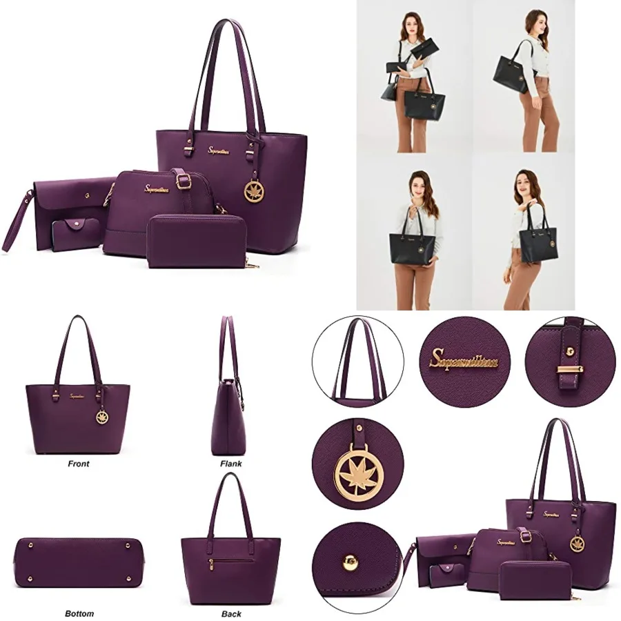 

Soperwillton Handbags and Purses for Women Shoulder Tote Bags Top Handle Satchel Purse Set 5pcs