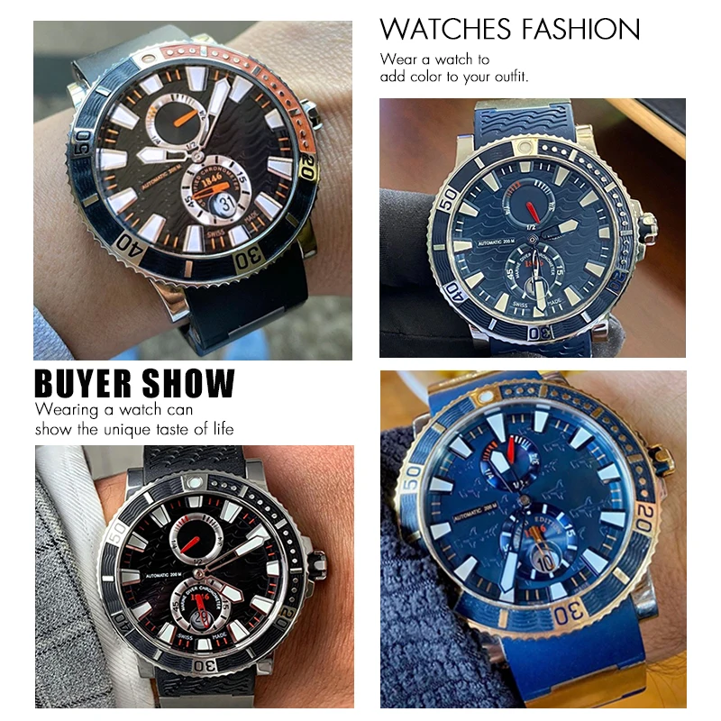 22 مللي متر المطاط سيليكون حزام الساعات صالح ل أوليس ناردين 263 غواص أسود أزرق بني الرياضة مقاوم للماء حزام ساعة اليد مشبك قابل للطي #4