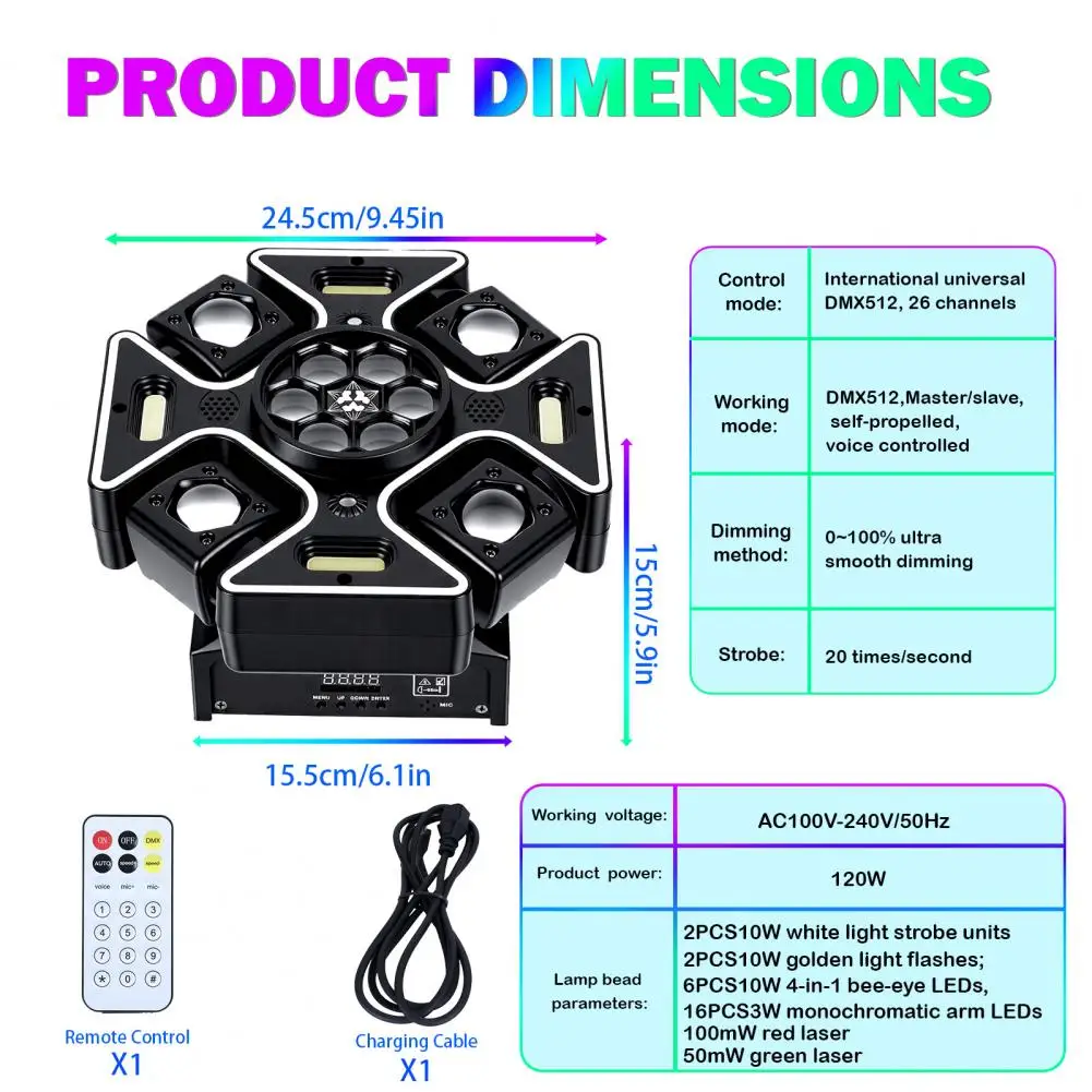 Professional 120W 4-in-1 RGBW Moving Head Stage Light DMX512 & Sound Activated Adjustable Rotating Light For Bar DJ Party KTV view 6