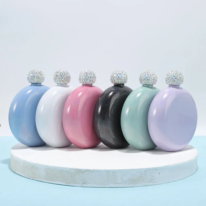 

5 OZ Glitter Diamond Women's Wine Whiskey Jug Flask Stainless Steel Round Drinker Alcohol Bottle Fashion Portable Sip Jug