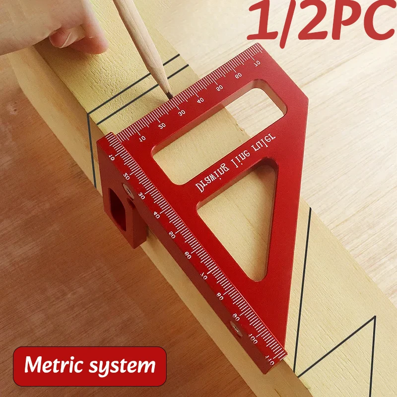 1/2 قطعة نجار مربع ميتري مثلث حاكم متعدد زاوية 45/90 درجة تخطيط مسطرة قياس النجارة مربع المنقلة أداة #1