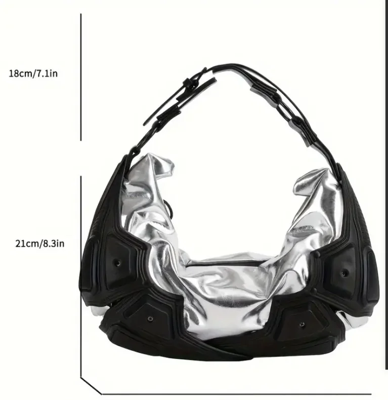 2024 Summer Metallic Leather Handbag Hobo Purse Bag Silver/Black/Hotpink Shoulder Bag