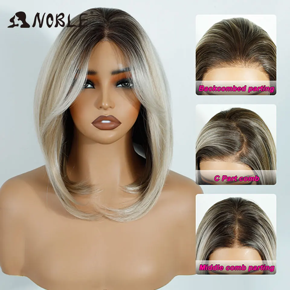 نوبل 13x4 الاصطناعية الدانتيل الجبهة الباروكات للنساء قصيرة بوب شعر مستعار مع الانفجارات قبل قطعها ارتداء والذهاب قبل قطع أومبير شقراء الدانتيل الباروكات